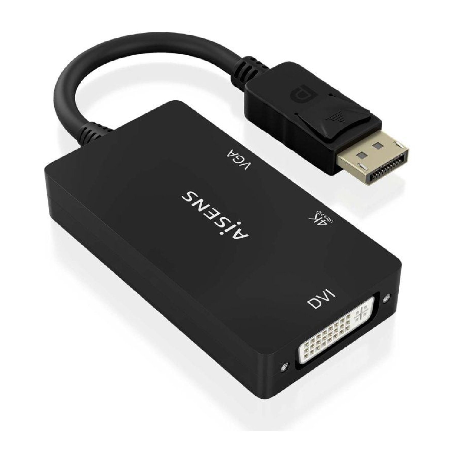 Aisens · Conversor DisplayPort a VGA/DVI/HDMI · 4K · 15cm · Negro