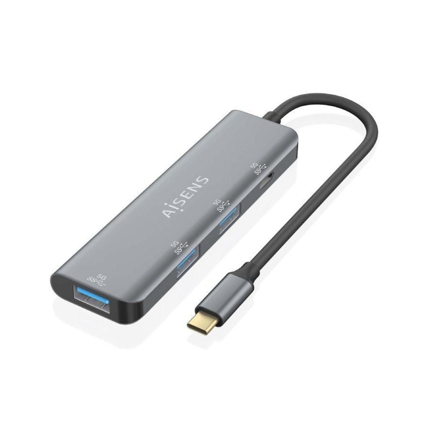 Aisens Hub USB Tipo-C · 3x USB 2.0 · 1x USB Tipo-C · Gris