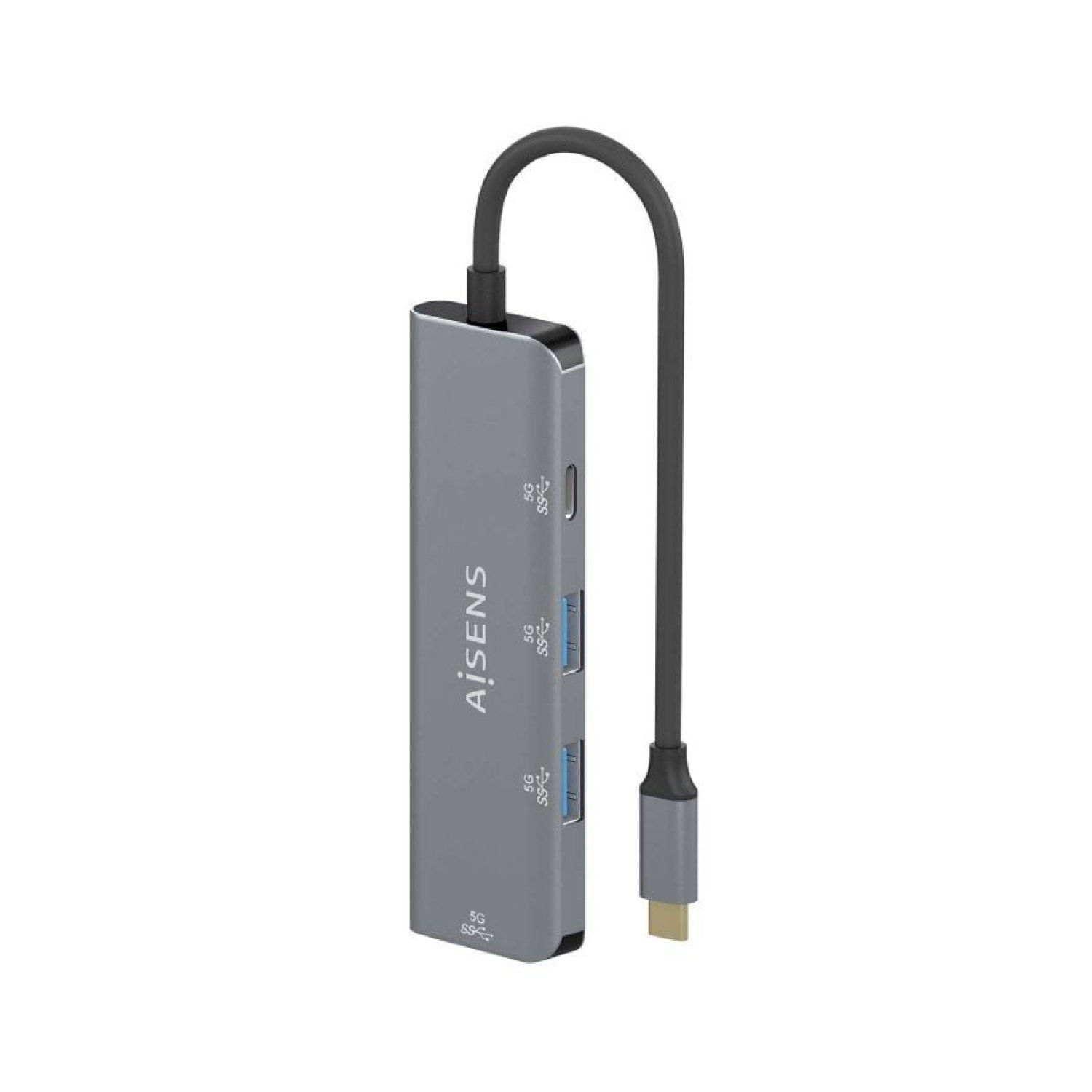 Aisens Hub USB Tipo-C · 3x USB 2.0 · 1x USB Tipo-C · Gris