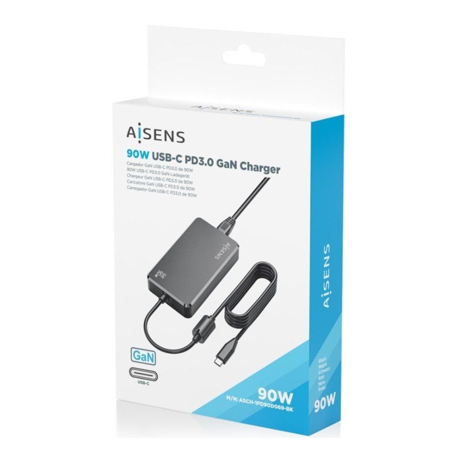 Aisens Cargador GaN · 90W · USB Tipo-C · 5-20V · Automático