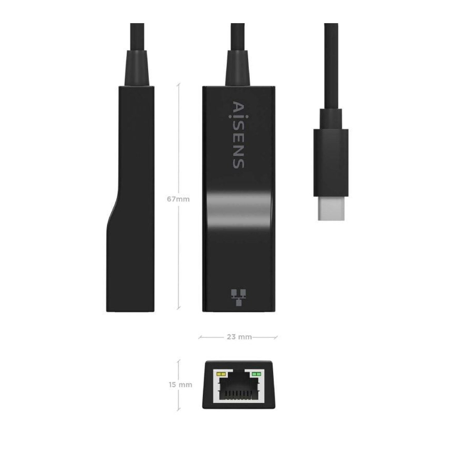 Aisens Adaptador USB Tipo-C a RJ45 · 1000 Mbps · Ethernet Gigabit