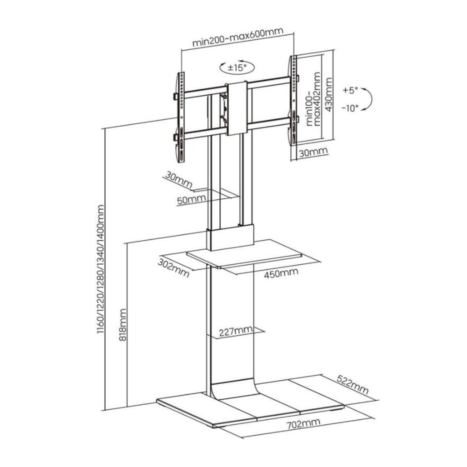 Aisens FT86TSE-401 · Soporte TV Inclinable y Giratorio · 37-86" · Hasta 50kg