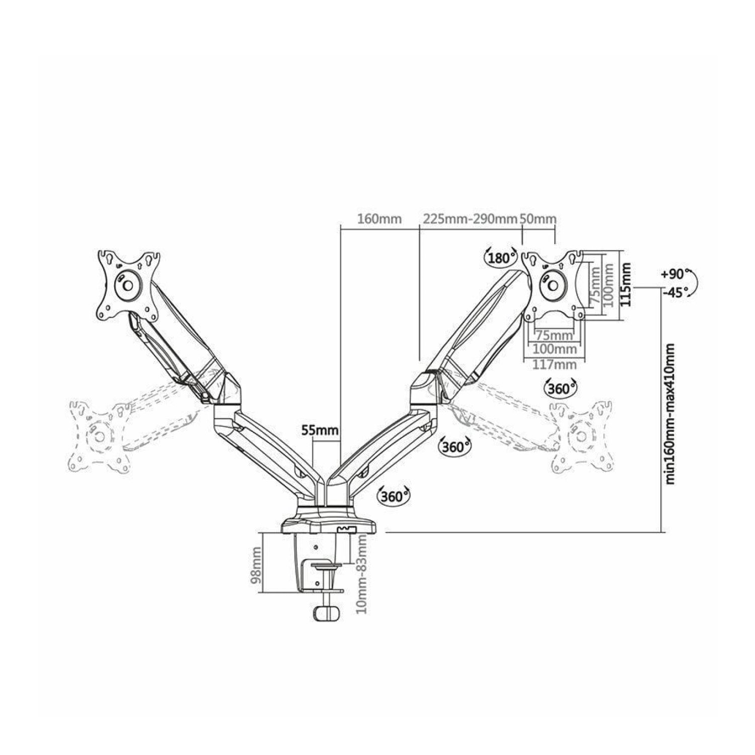 Aisens · Soporte Doble Monitor · Giratorio e Inclinable · Hasta 9kg · DT27TSR