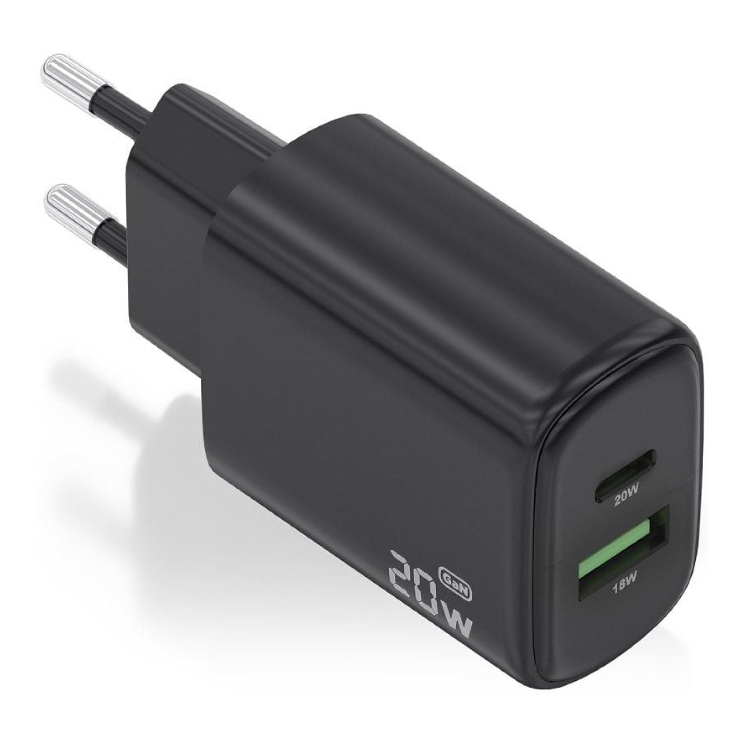 Aisens · Cargador GaN 20W · USB-C + USB · Negro