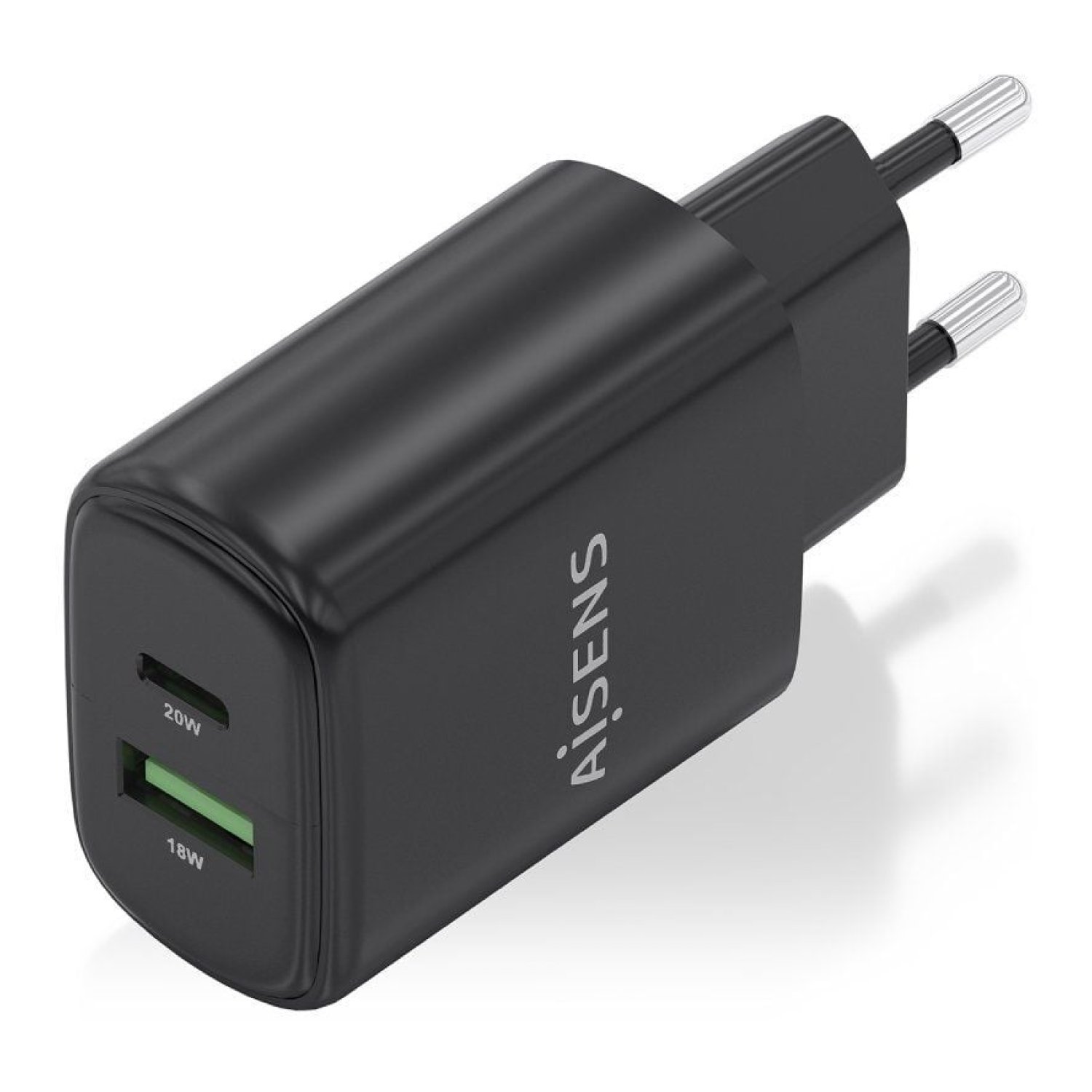 Aisens · Cargador GaN 20W · USB-C + USB · Negro
