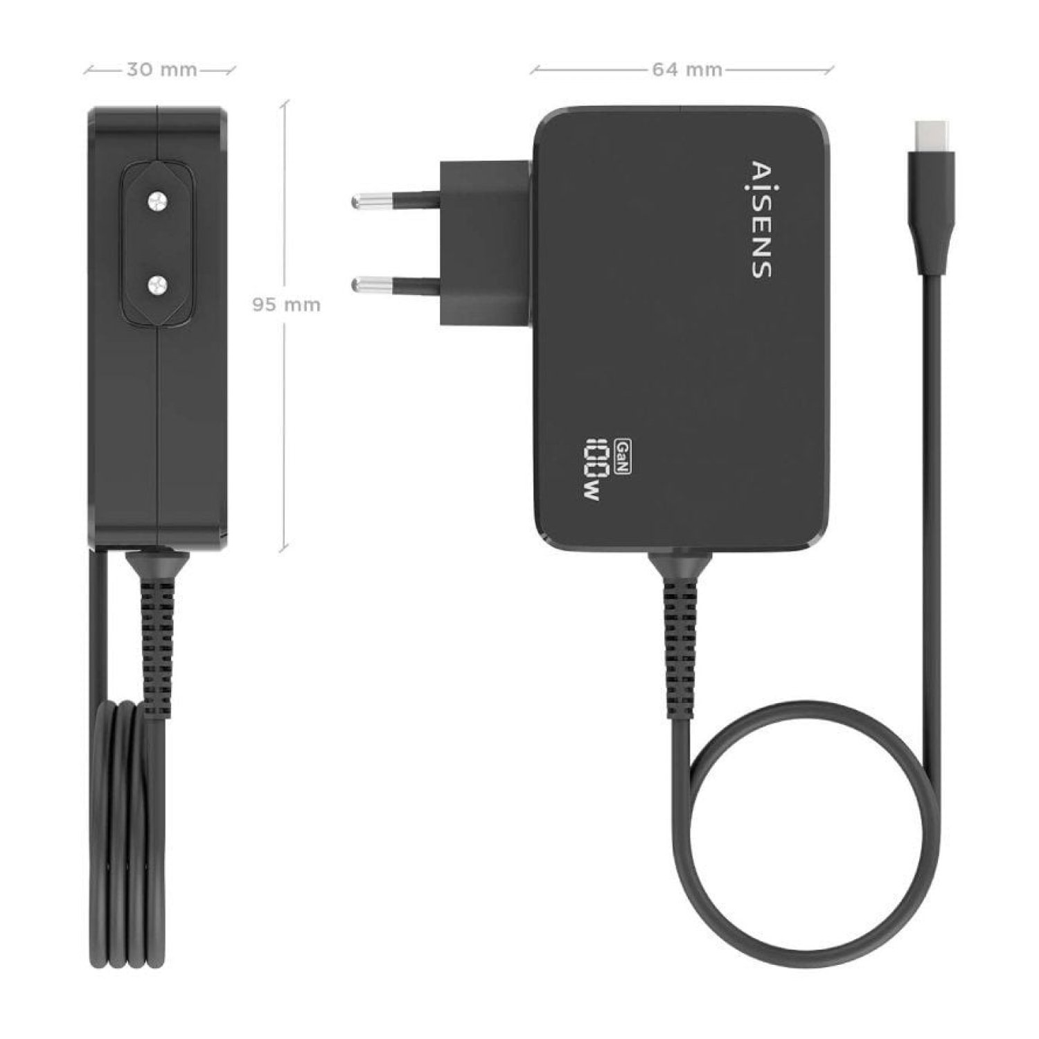 Aisens · Cargador GaN USB-C · 100W · 5-20V · Automático