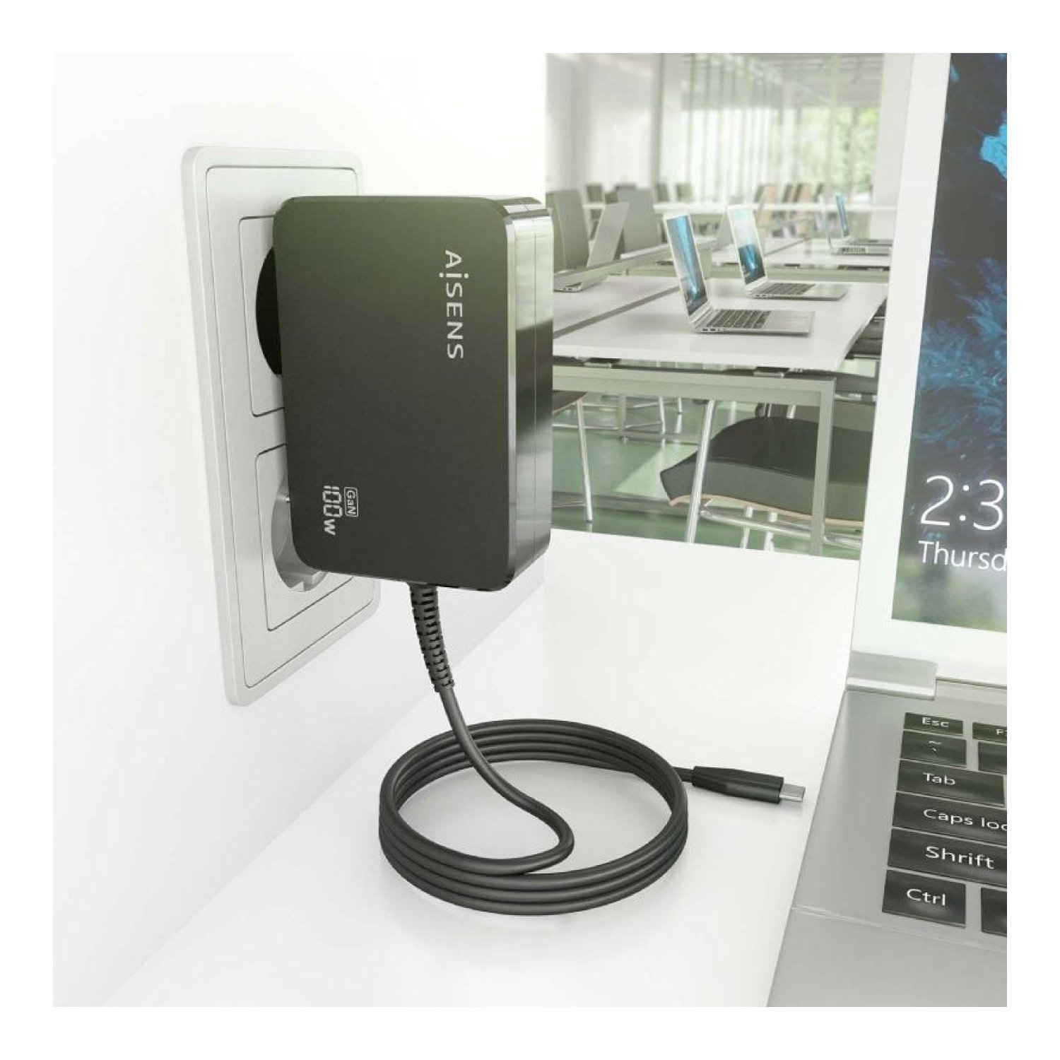 Aisens · Cargador GaN USB-C · 100W · 5-20V · Automático