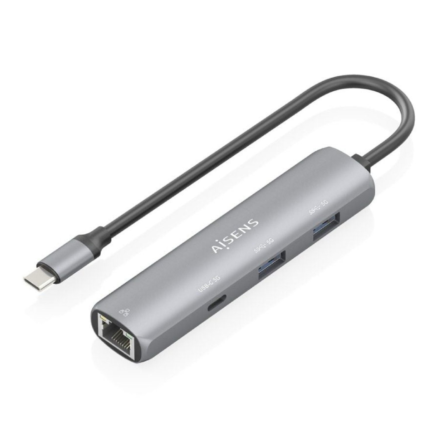 Aisens Hub USB Tipo-C · 2xUSB · RJ45 Gigabit · Gris