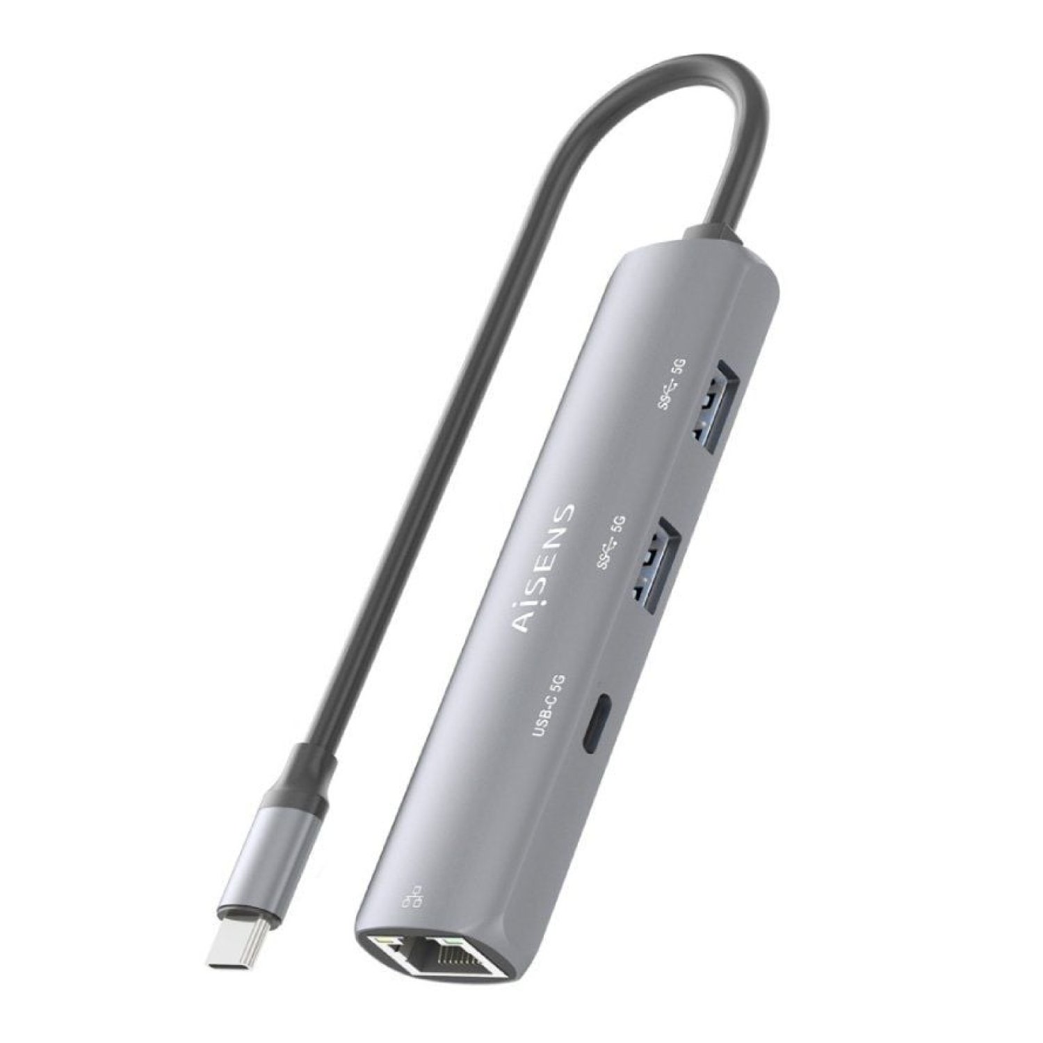 Aisens Hub USB Tipo-C · 2xUSB · RJ45 Gigabit · Gris
