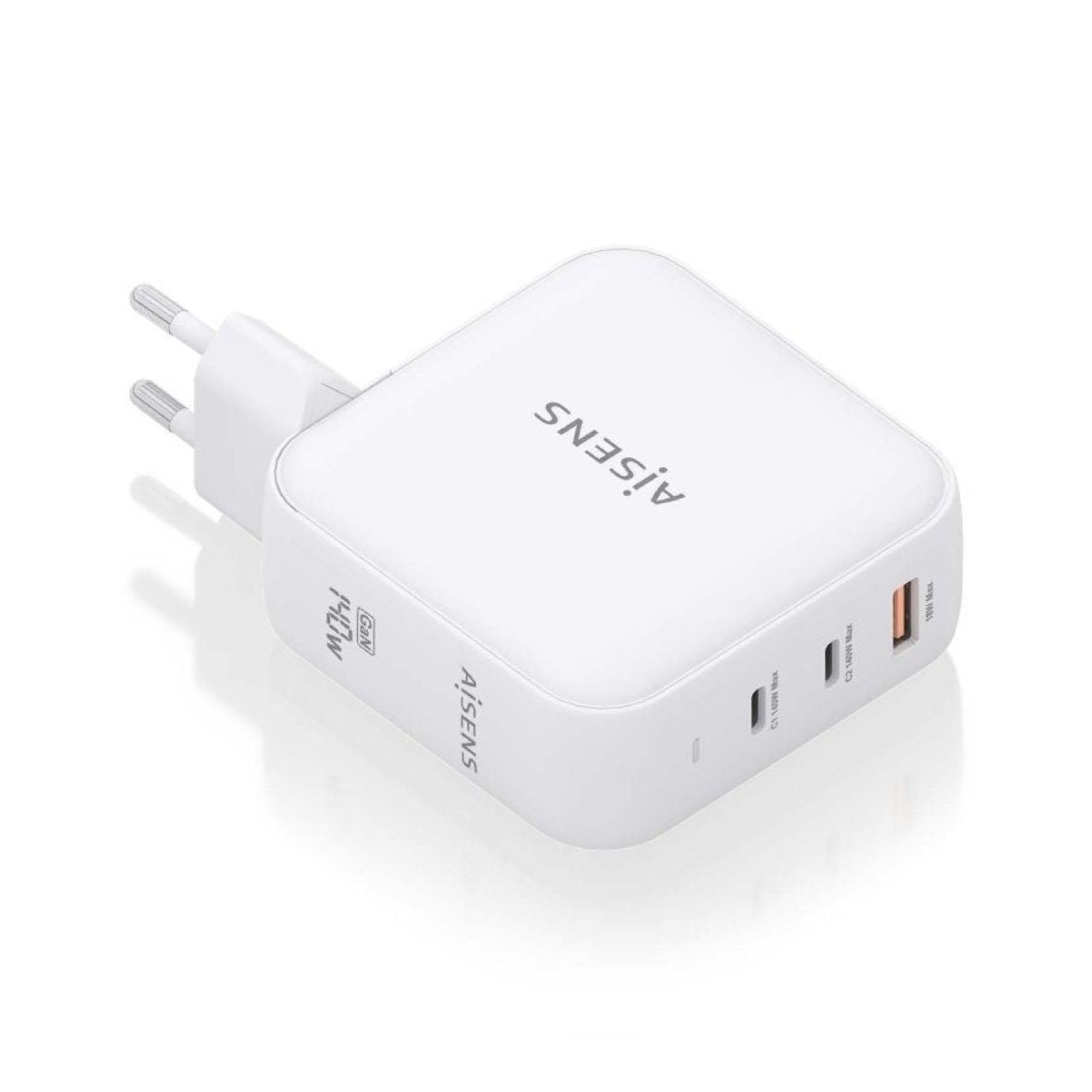 Aisens Cargador GaN 140W · 2 USB-C + 1 USB · Pared
