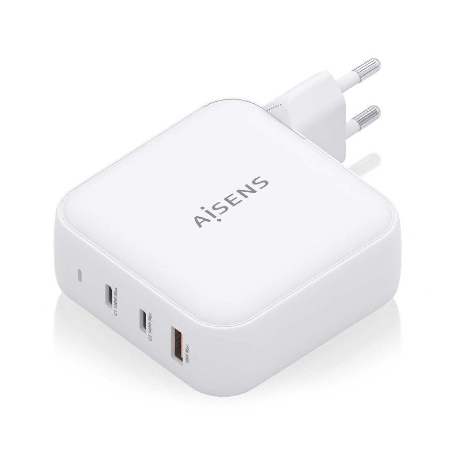 Aisens Cargador GaN 140W · 2 USB-C + 1 USB · Pared