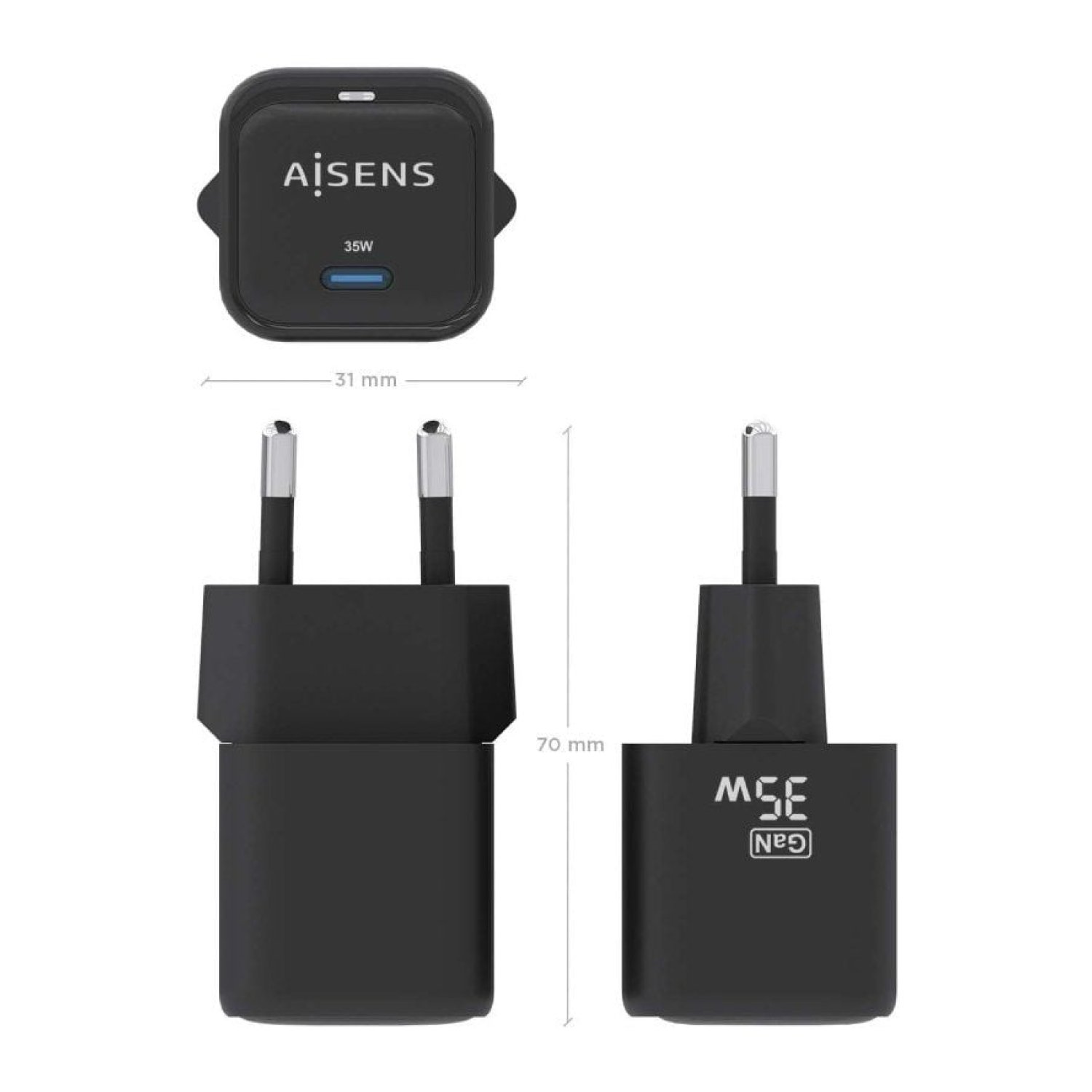 Aisens · Cargador GaN 35W · 1x USB-C · Carga Rápida