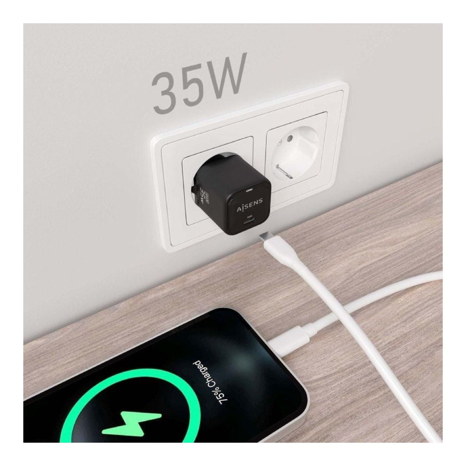 Aisens · Cargador GaN 35W · 1x USB-C · Carga Rápida