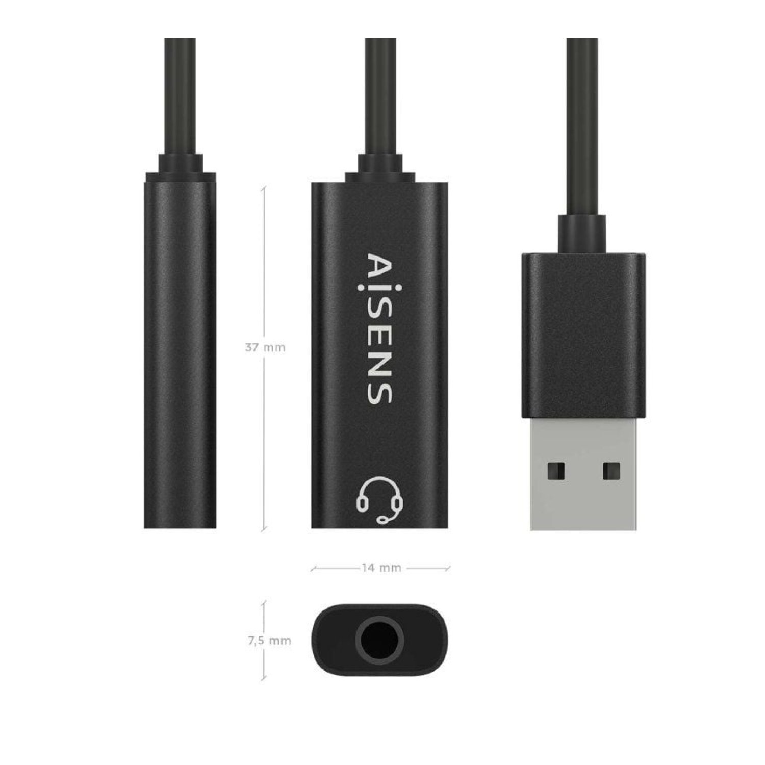 Aisens · Tarjeta de Sonido USB · Jack 3,5mm · Conexión USB Macho