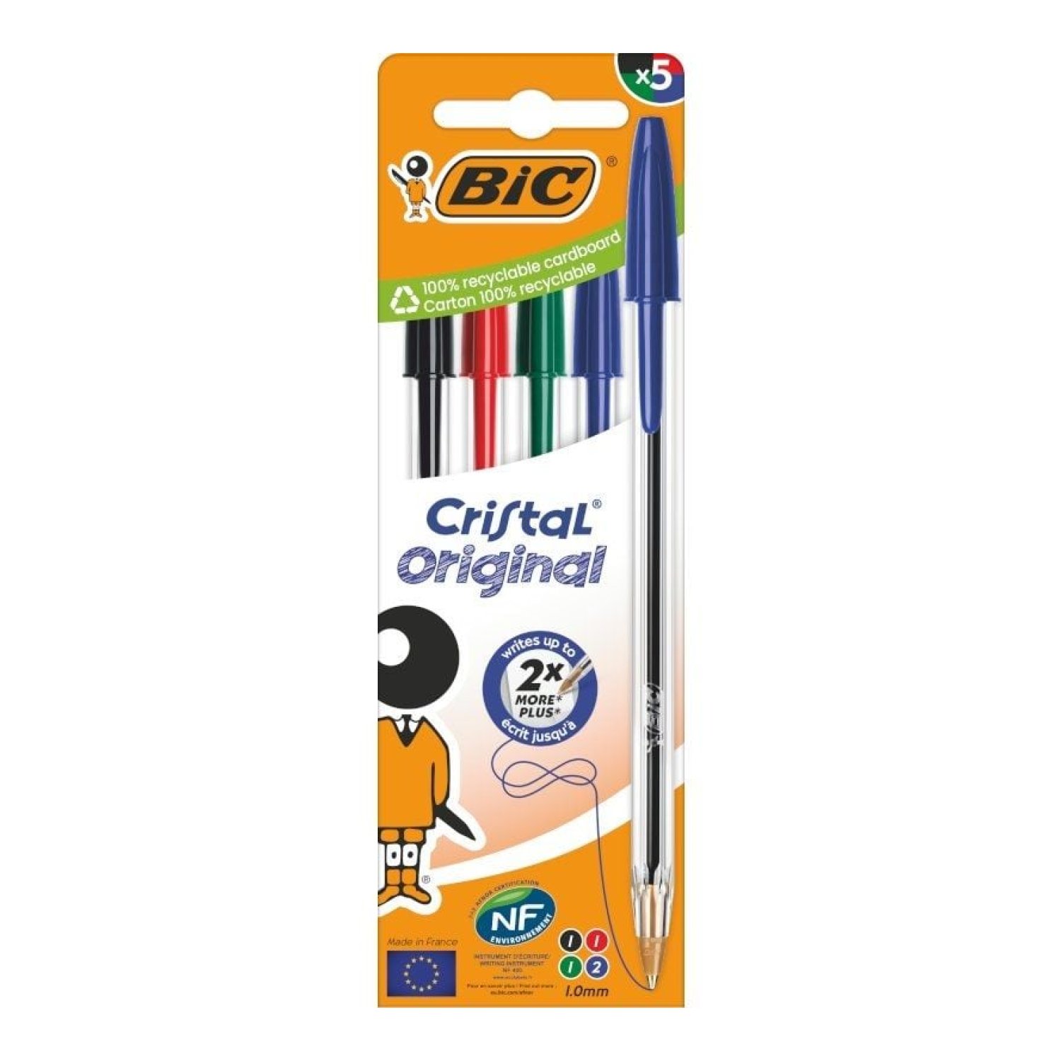 BIC Cristal Original · Bolígrafos Tinta de Aceite · Pack 5 Unidades · Colores Surtidos