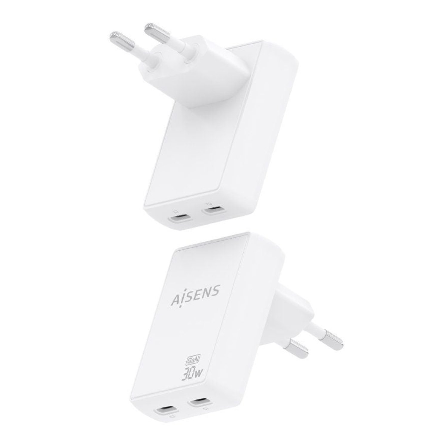 Aisens Cargador GaN · 2x USB-C · 30W · Blanco
