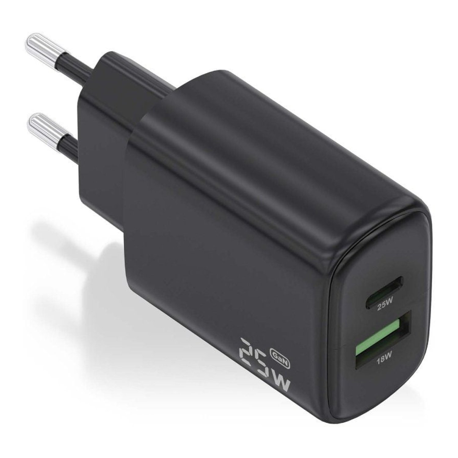 Aisens Cargador GaN · 25W · USB-C + USB · Negro