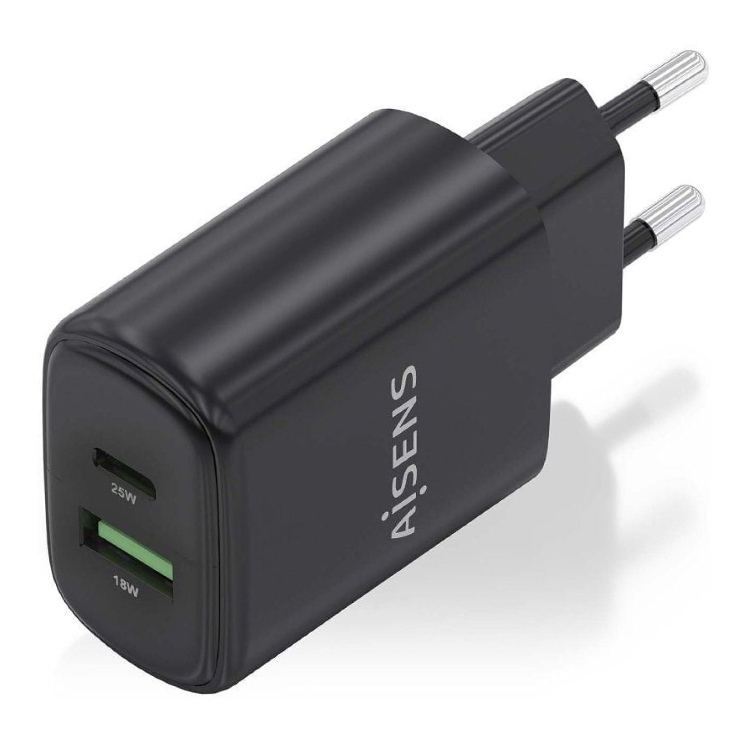 Aisens Cargador GaN · 25W · USB-C + USB · Negro