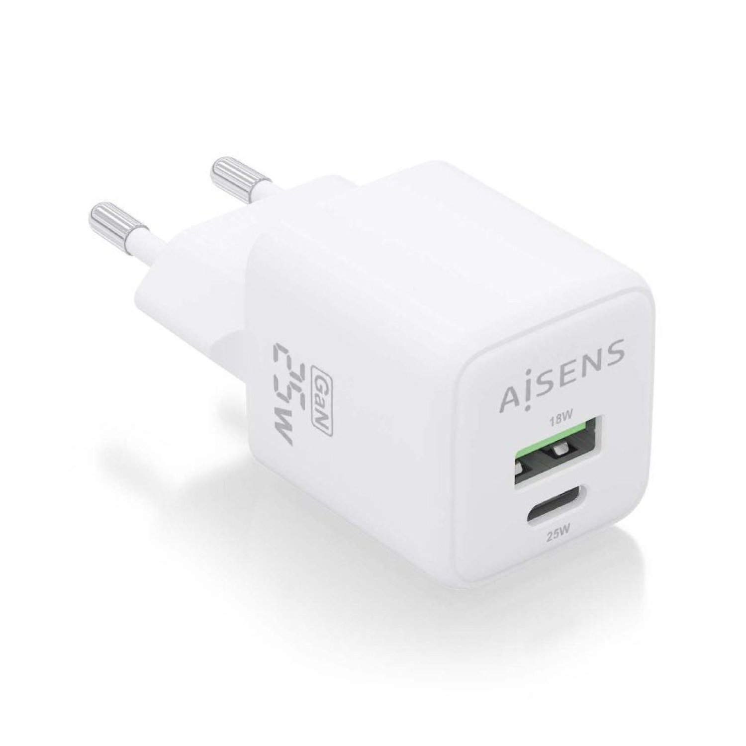 Aisens Cargador GaN · 25W · USB-C + USB · Pared