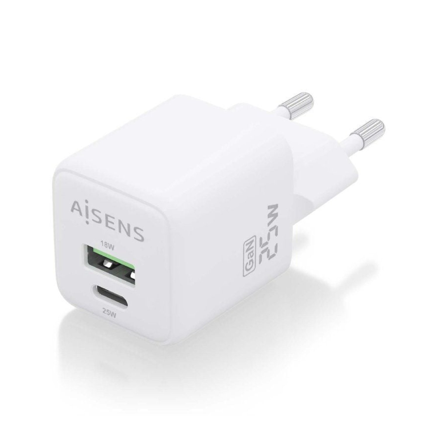 Aisens Cargador GaN · 25W · USB-C + USB · Pared