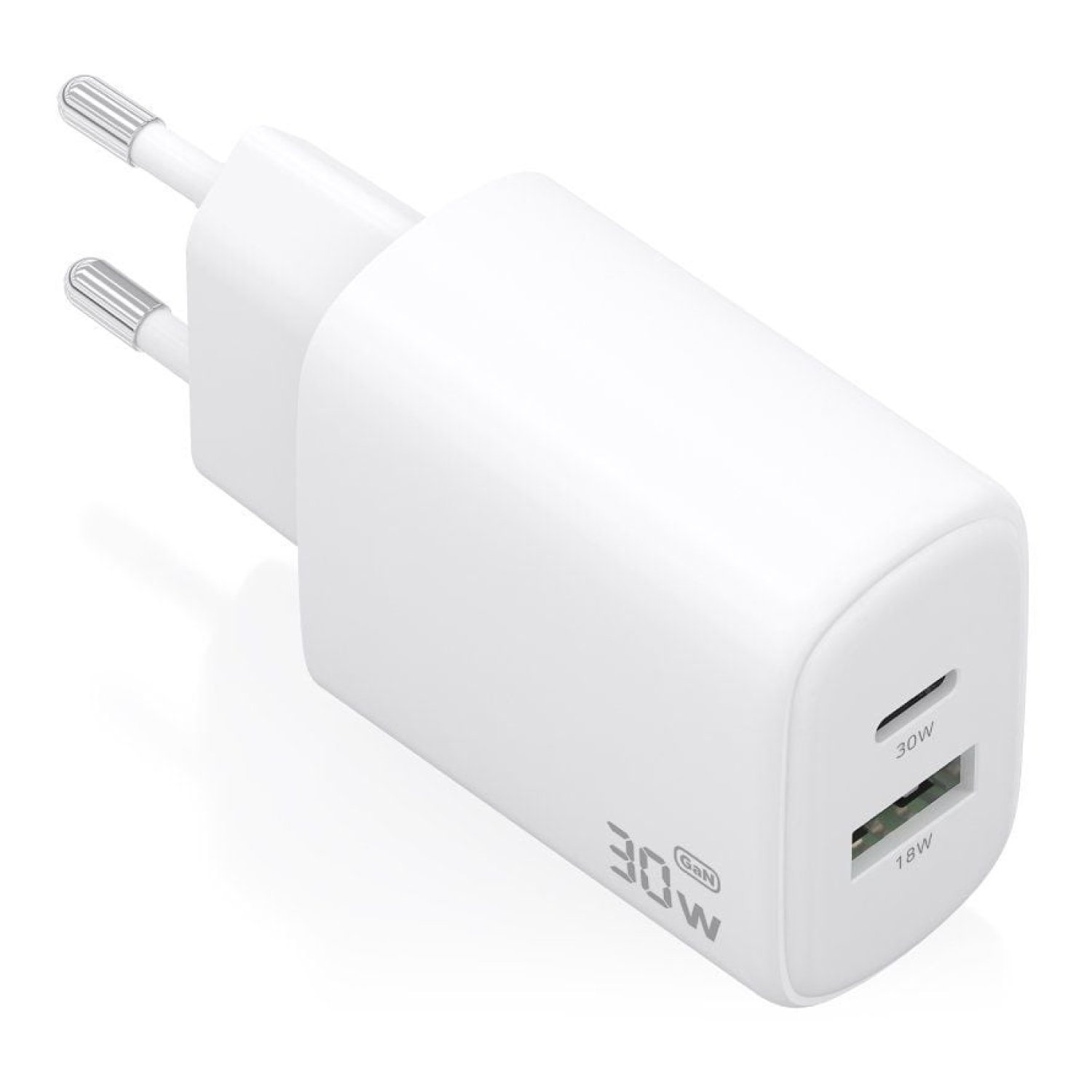 Aisens Cargador GaN · 30W · USB-C + USB · Blanco