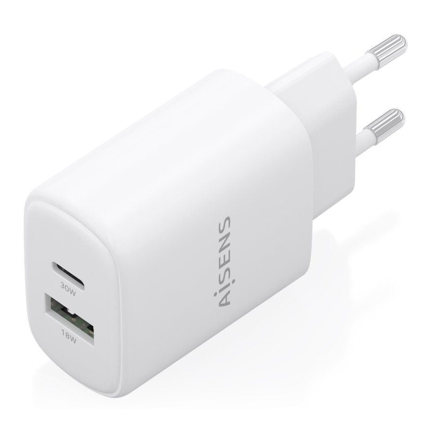 Aisens Cargador GaN · 30W · USB-C + USB · Blanco