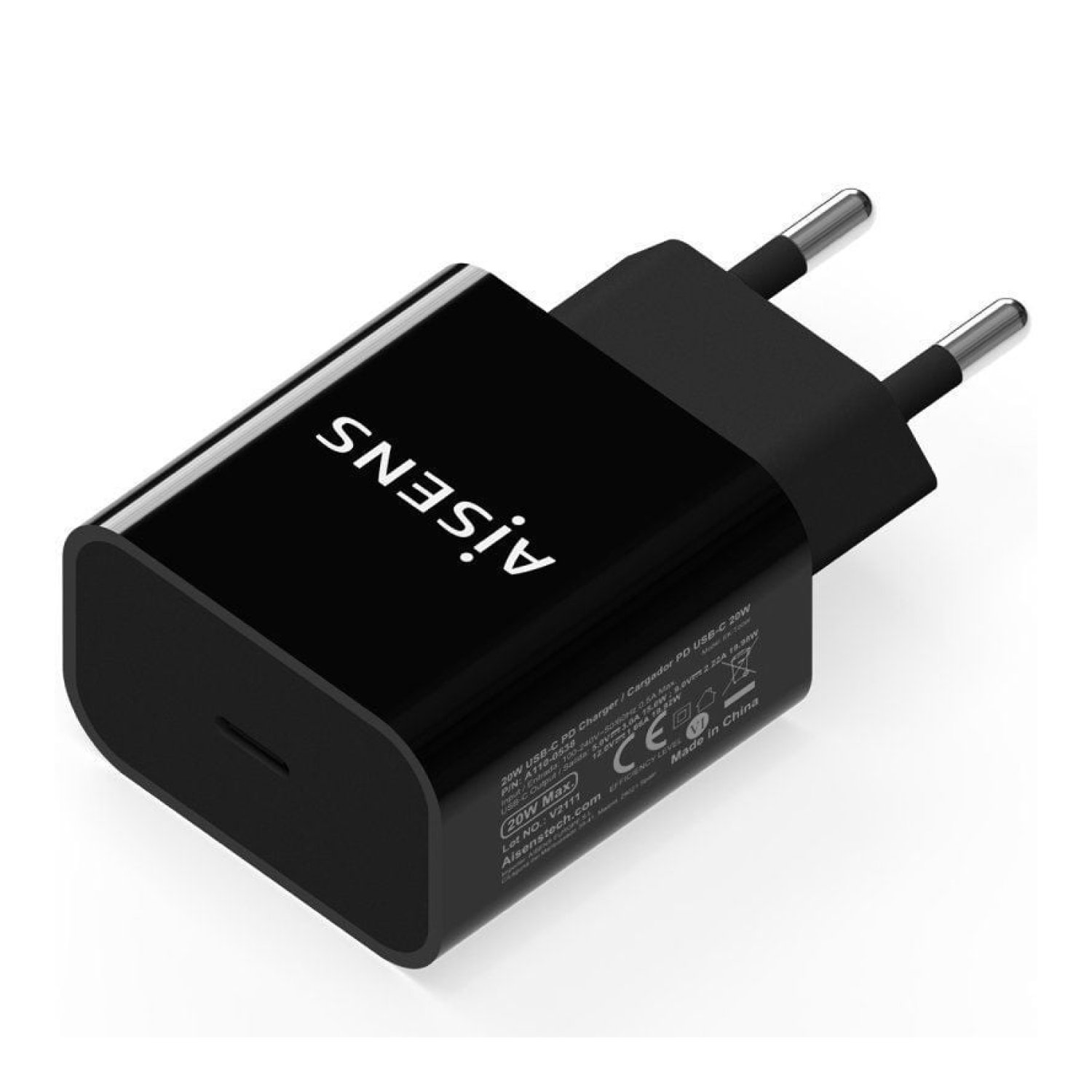 Aisens Cargador Pared · USB Tipo-C · PD 3.0 · 20W · Negro