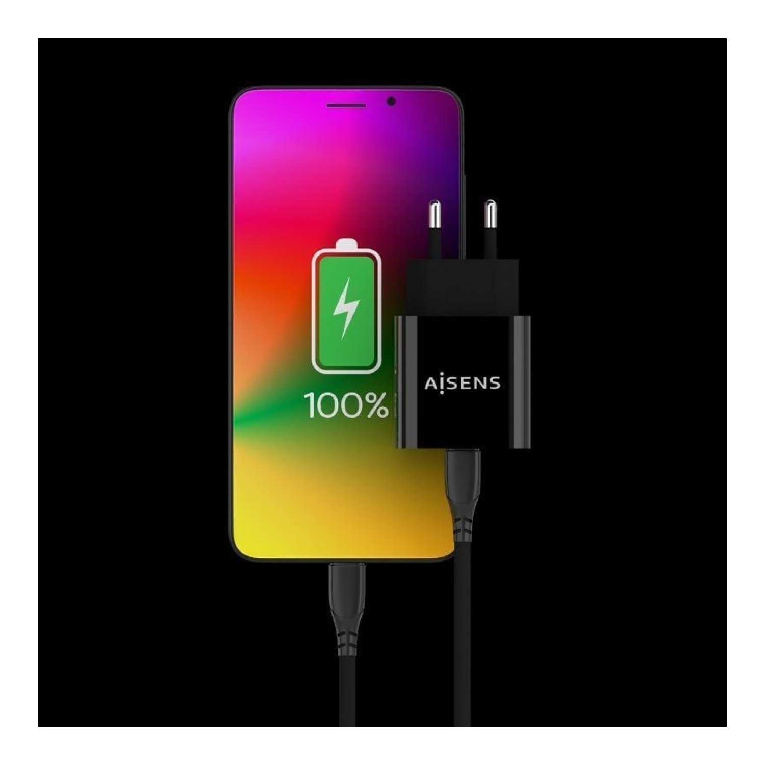 Aisens Cargador Pared · USB Tipo-C · PD 3.0 · 20W · Negro