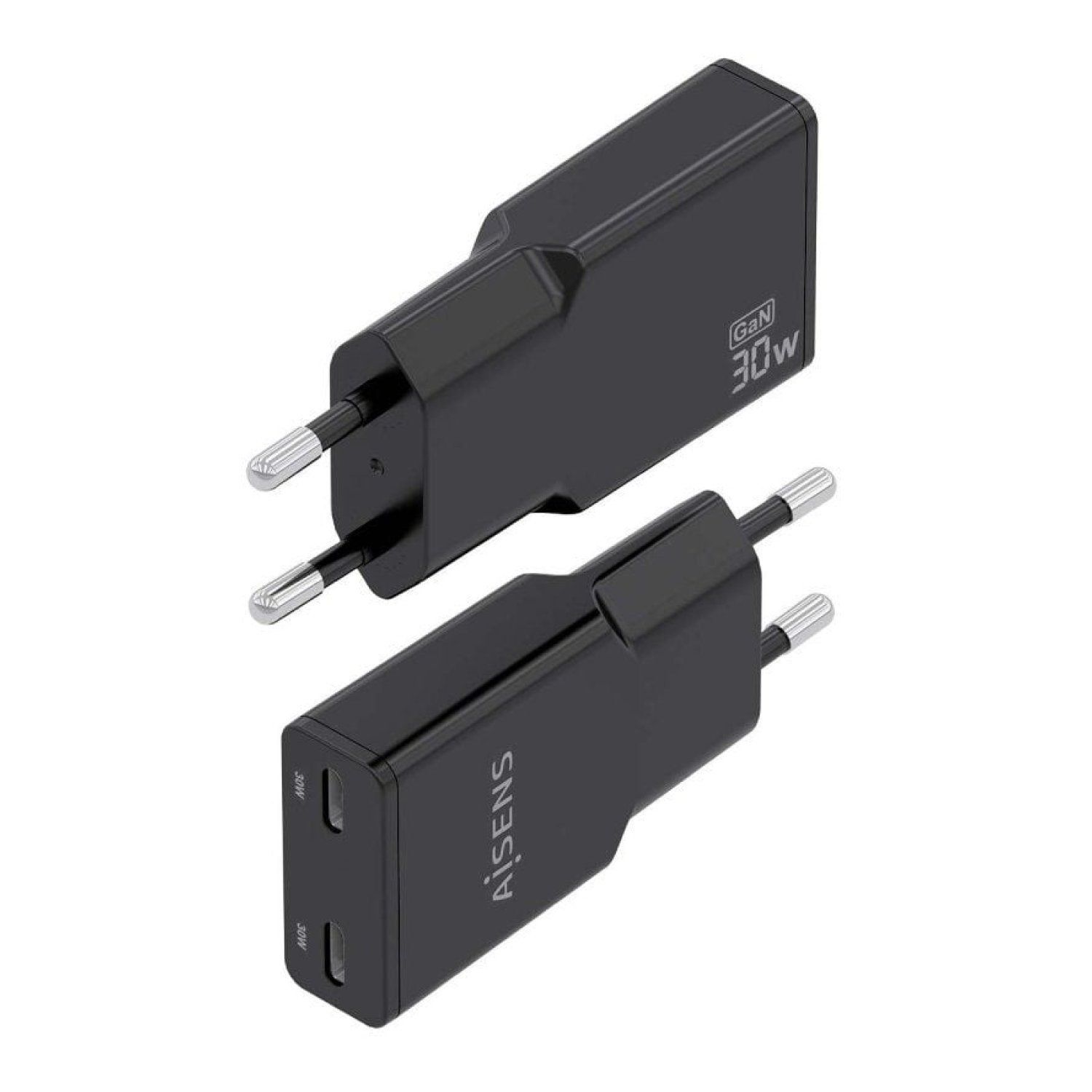 Aisens · Cargador GaN de Pared · 2x USB-C · 30W · Negro