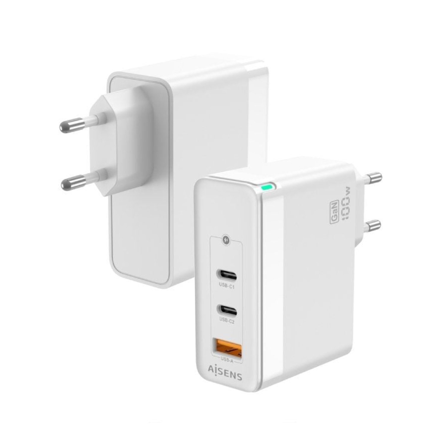 Aisens Cargador GaN 100W · 2xUSB-C + USB · Pared Rápido