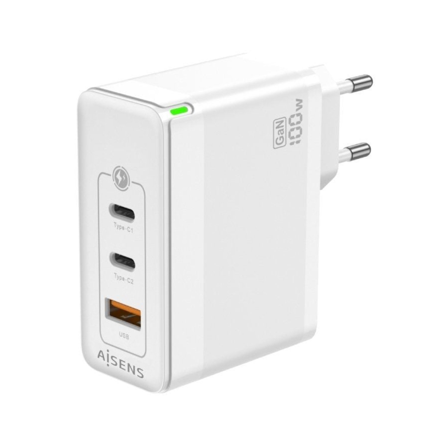 Aisens Cargador GaN 100W · 2xUSB-C + USB · Pared Rápido