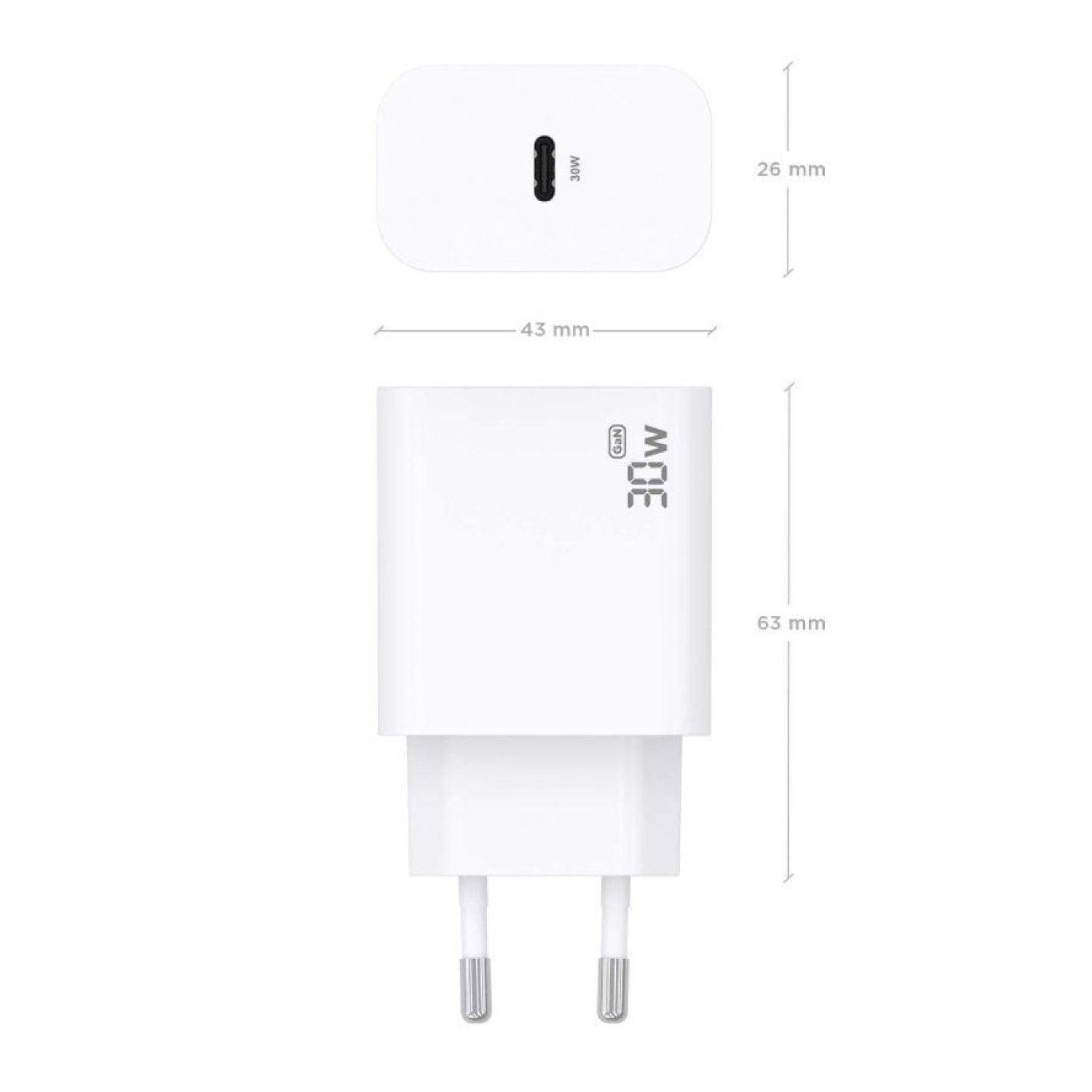 Aisens Cargador GaN · 30W · 1 USB Tipo-C · Blanco