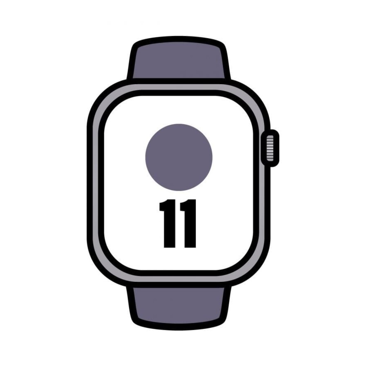 Apple Watch Series 11 · 46mm GPS · Plata · Correa Deportiva Niebla Lila S/M