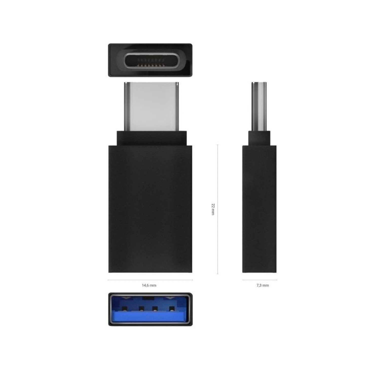 Aisens Adaptador USB 3.2 · USB Hembra a USB-C Macho · Negro
