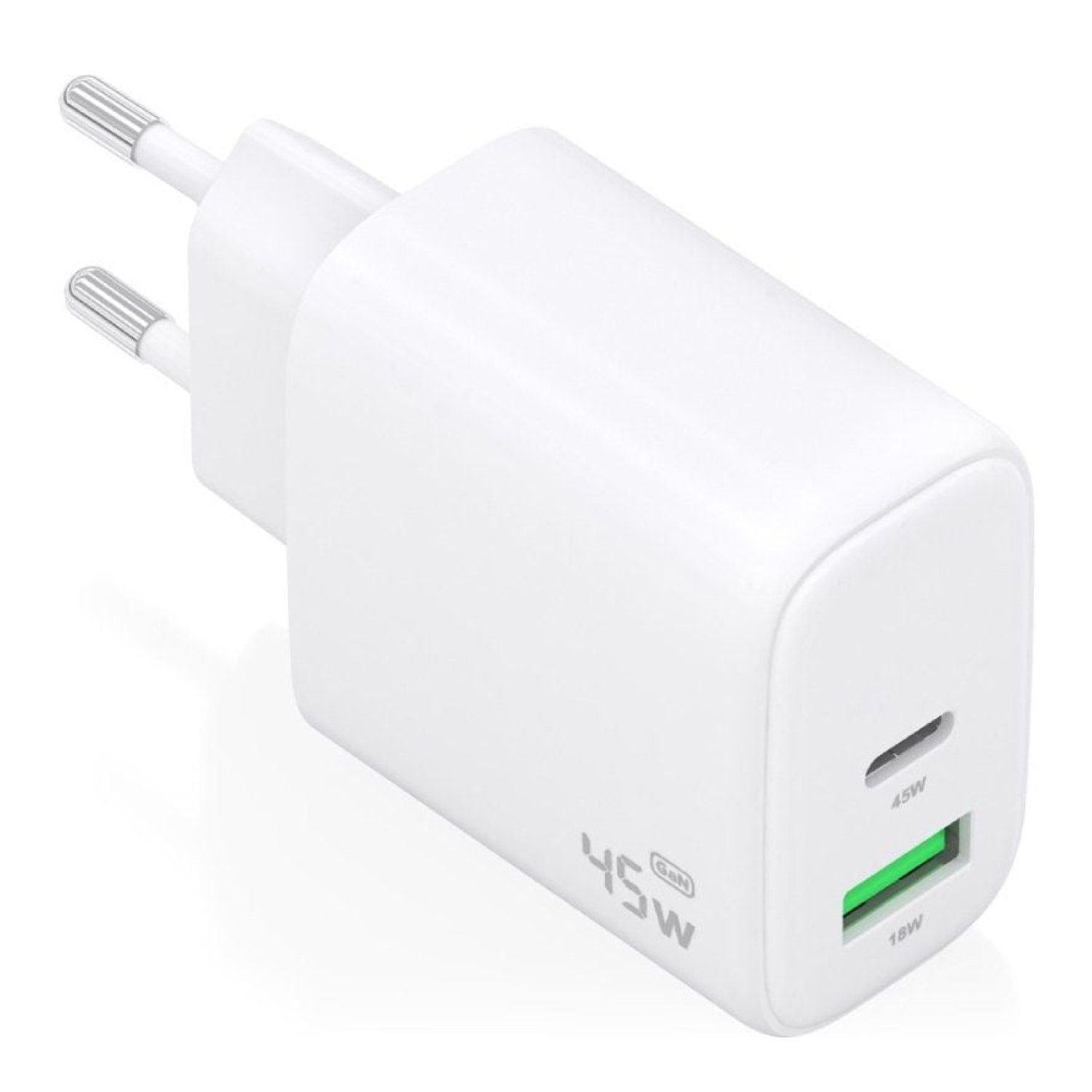 Aisens Cargador GaN 45W · 1 USB-C + 1 USB · Blanco