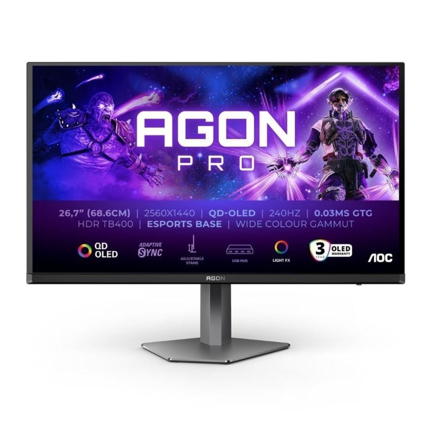 AOC AG276QZD2 · 26,5" WQHD · QD-OLED · 240Hz · 0,03ms · Regulable altura