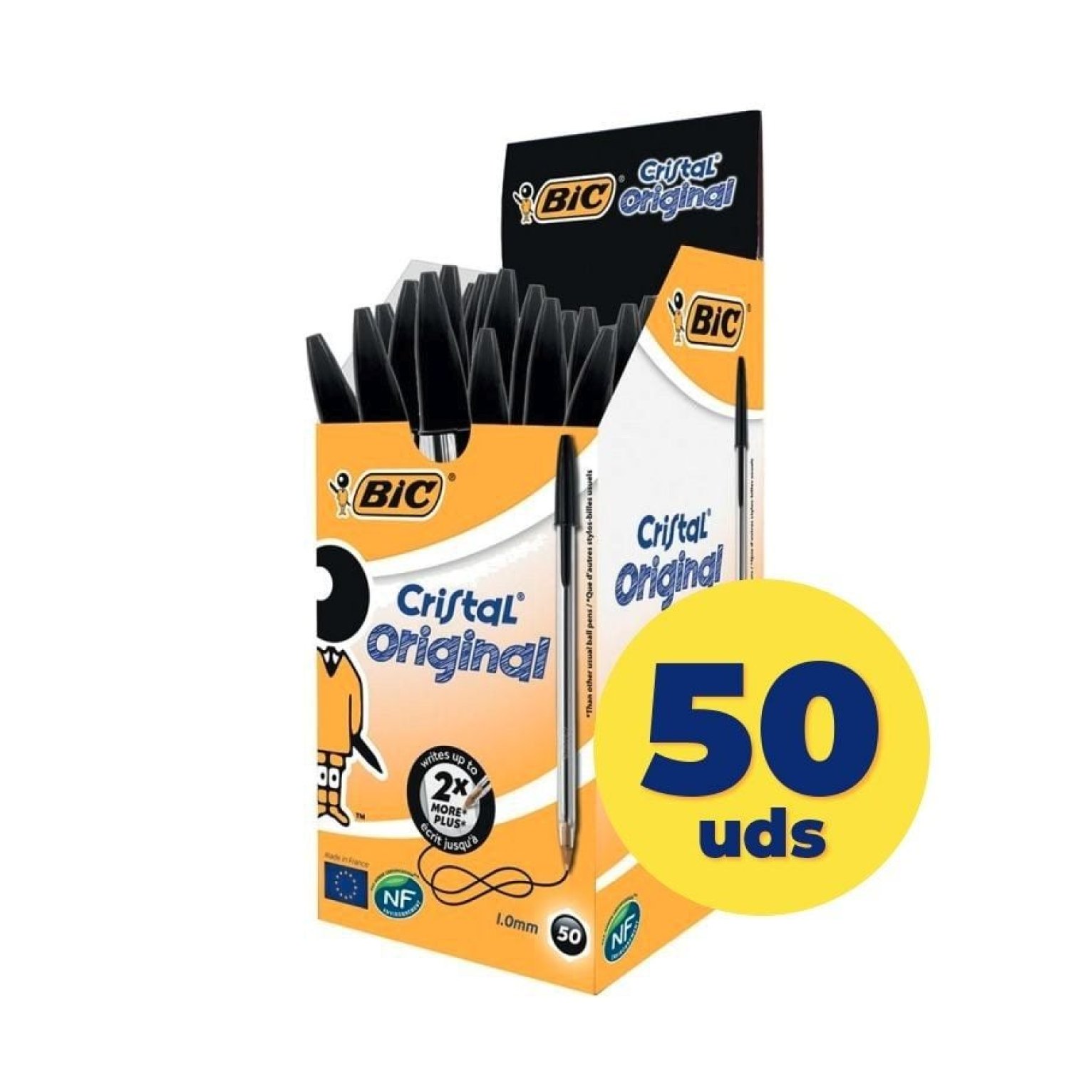 Bic Cristal · Caja de 50 Bolígrafos · Tinta de Aceite · Color Negro