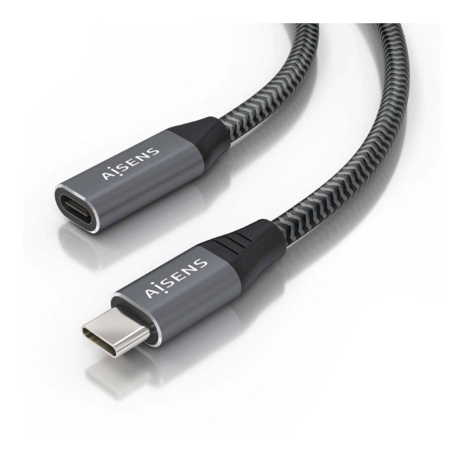 Cable Alargador USB 3.2 Aisens A107-0760/ USB Tipo-C Macho - USB Tipo-C Hembra/ Hasta 100W/ 20Gbps/ 50cm/ Gris