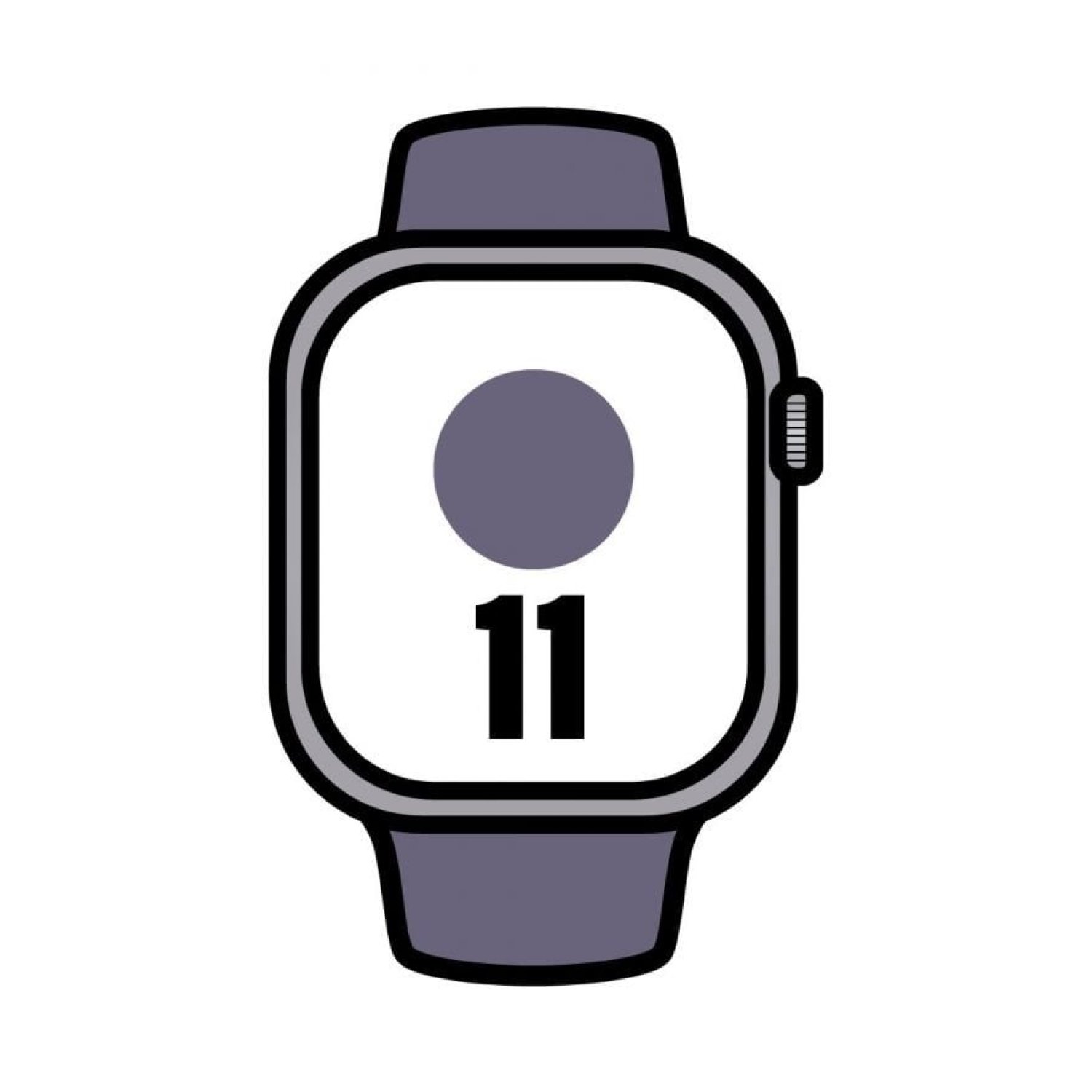 Apple Watch Series 11 · 42mm · GPS + Cellular · Plata · Correa Deportiva Púrpura