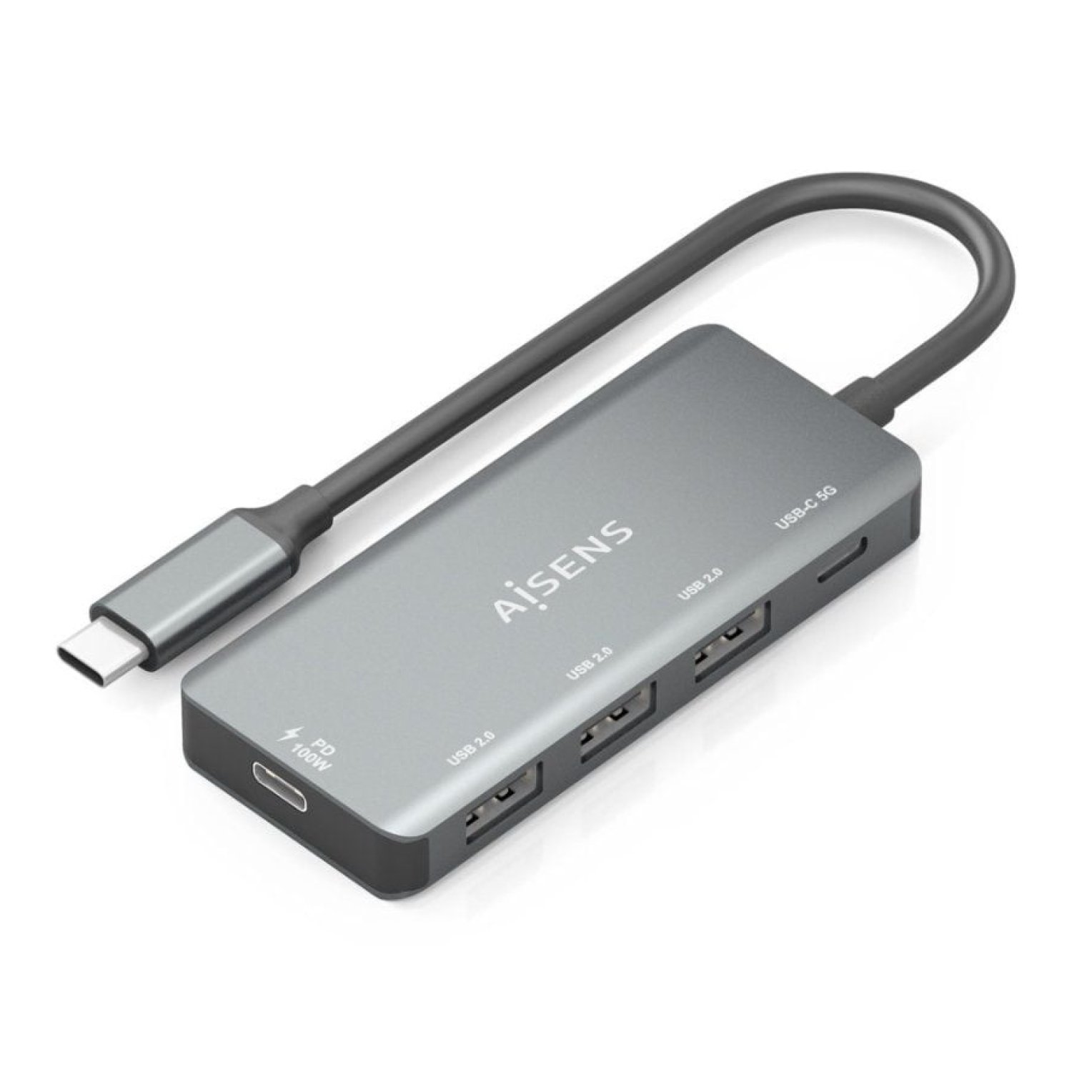 Aisens Hub USB Tipo-C · 3xUSB + 1xUSB-C · Power Delivery · Gris