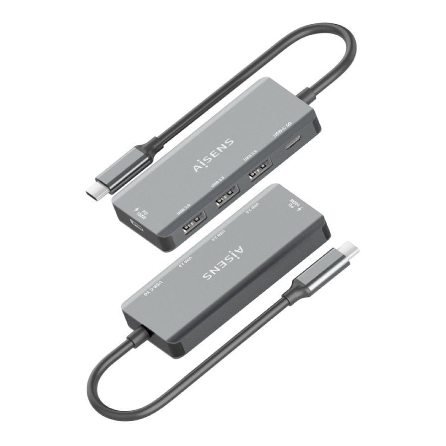 Aisens Hub USB Tipo-C · 3xUSB + 1xUSB-C · Power Delivery · Gris