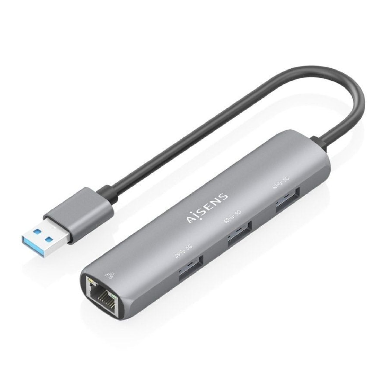 Aisens Hub USB · 3x USB · 1x RJ45 · Gris