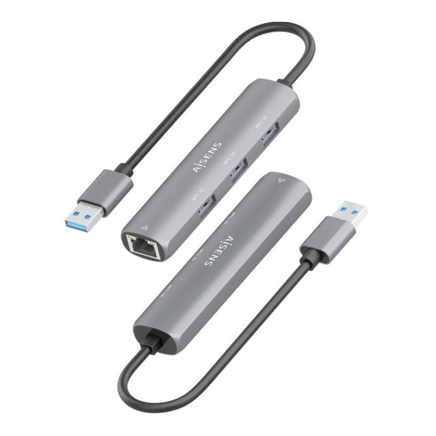 Aisens Hub USB · 3x USB · 1x RJ45 · Gris