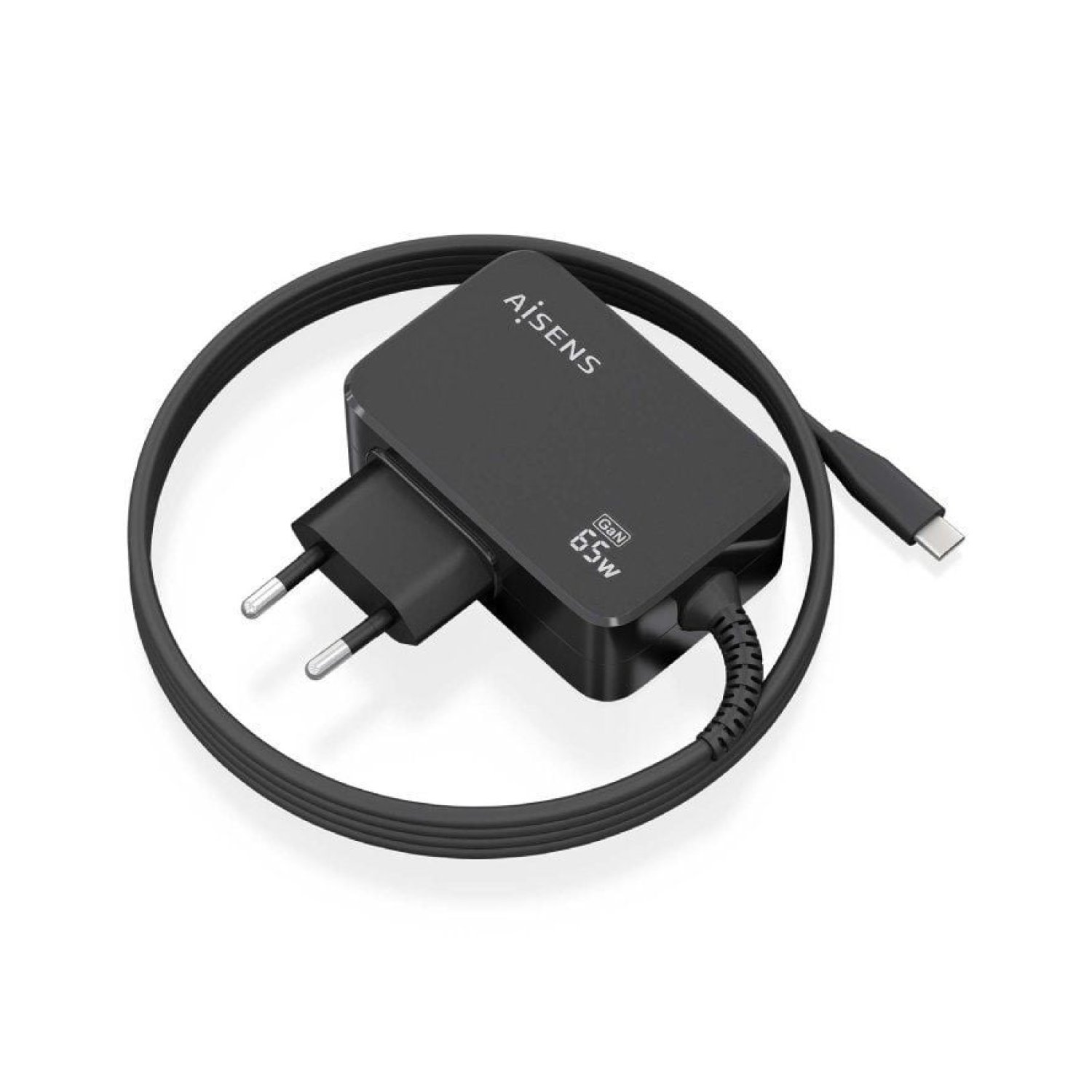 Aisens Cargador GaN · 65W USB-C · Automático 5-20V · Cable 1,8m