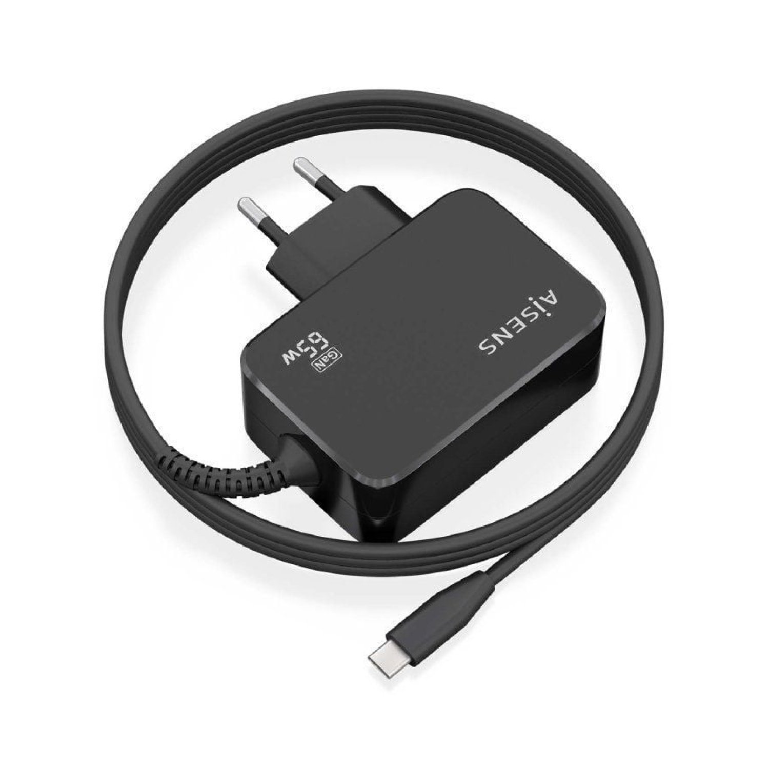 Aisens Cargador GaN · 65W USB-C · Automático 5-20V · Cable 1,8m
