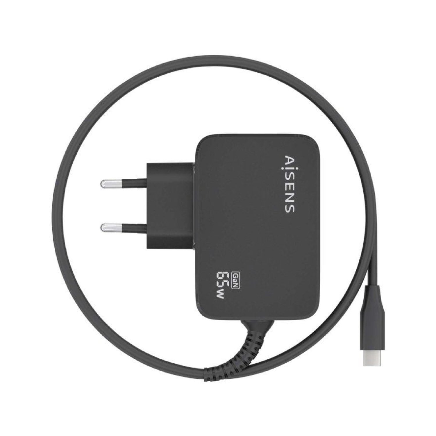 Aisens Cargador GaN · 65W USB-C · Automático 5-20V · Cable 1,8m