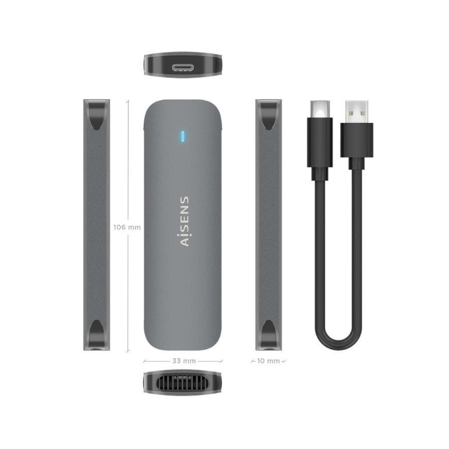 Aisens Caja Externa M.2 SATA · USB 3.1 · Sin tornillos