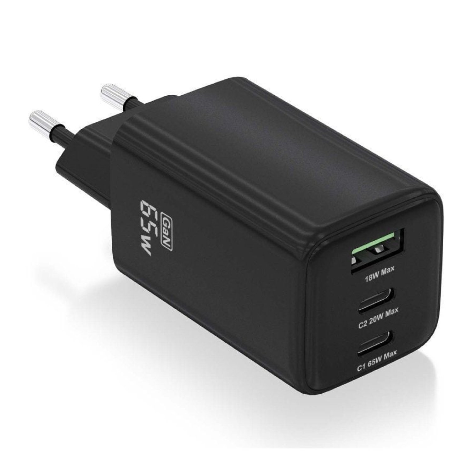 Aisens Cargador de Pared GaN · 65W · 2x USB-C + 1x USB · Negro