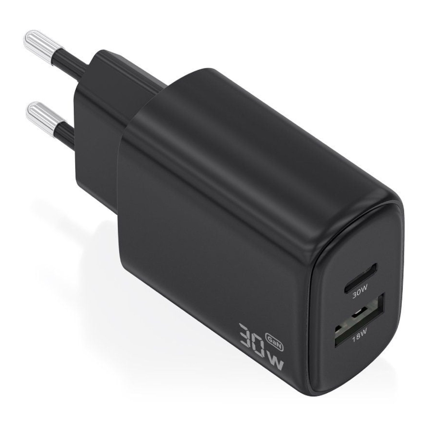 Aisens · Cargador GaN 30W · USB-C + USB · Negro