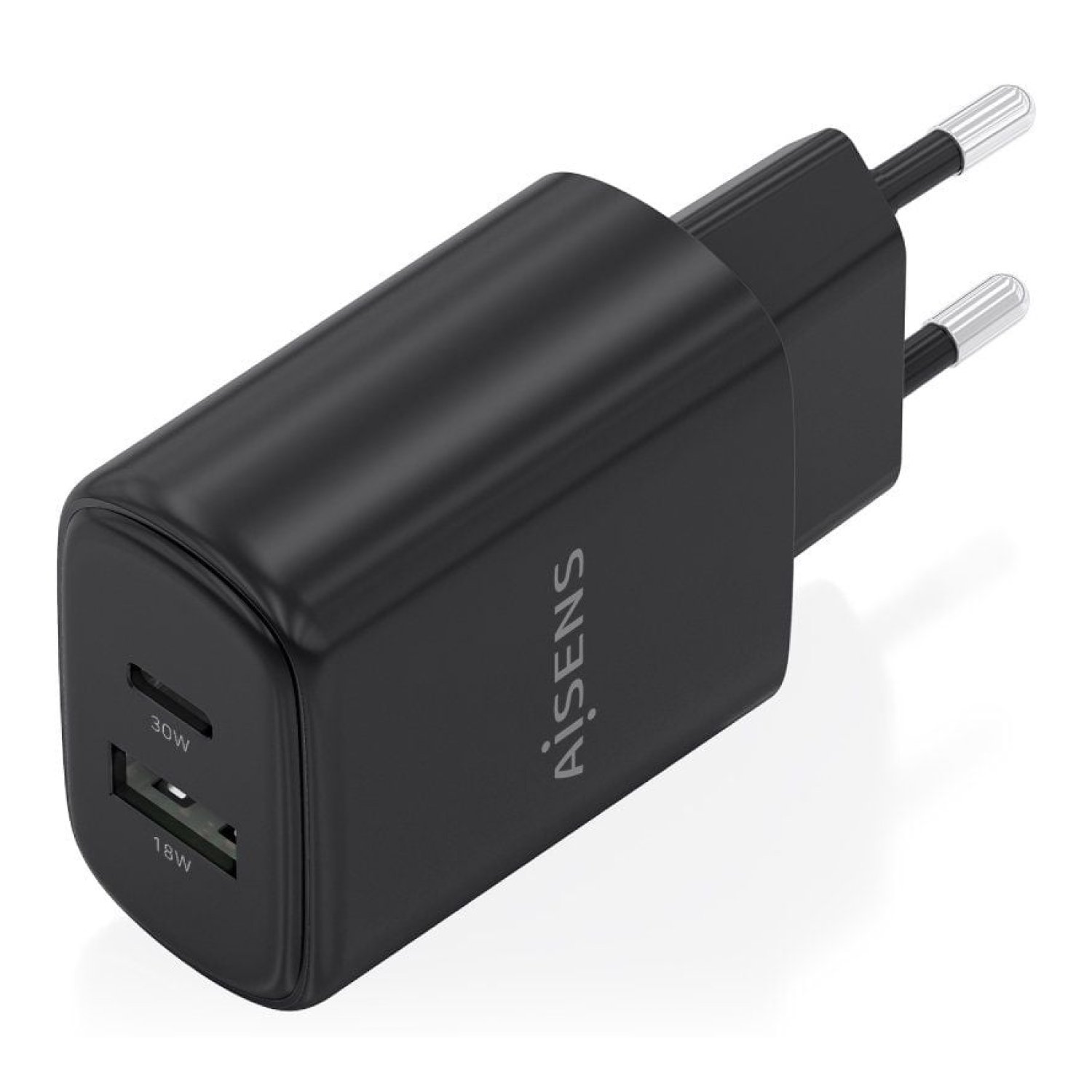 Aisens · Cargador GaN 30W · USB-C + USB · Negro